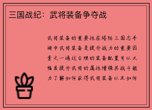 三国战纪：武将装备争夺战